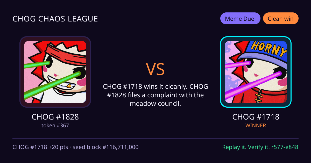 Highlight card: CHOG #1828 versus CHOG #1718