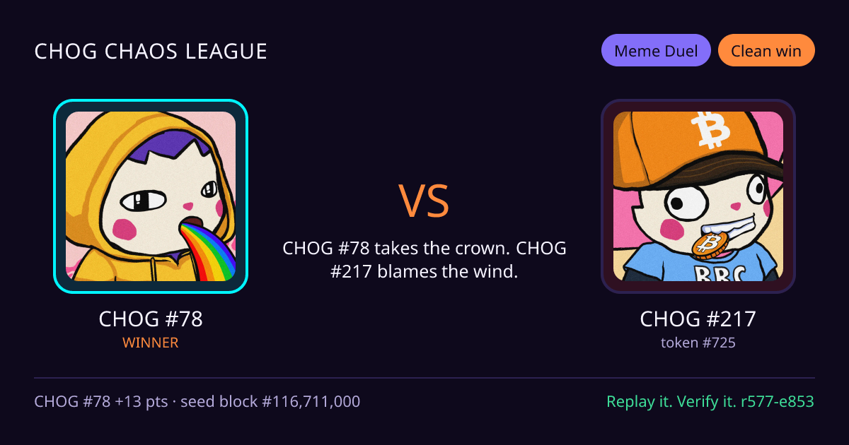 Highlight card: CHOG #78 versus CHOG #217