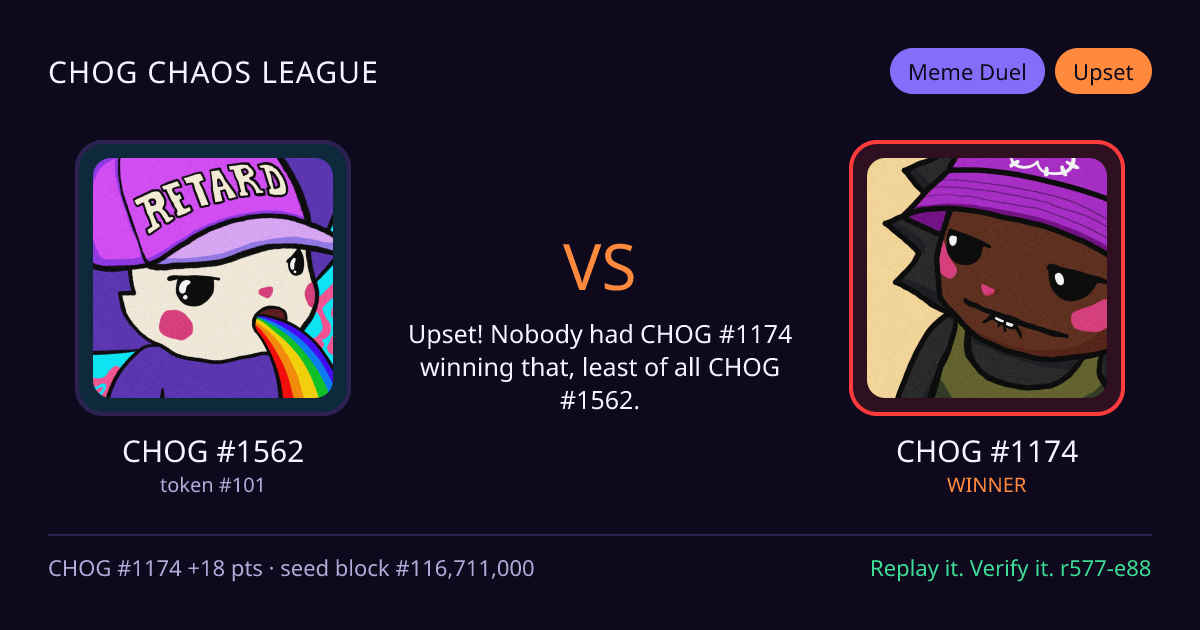 Highlight card: CHOG #1562 versus CHOG #1174