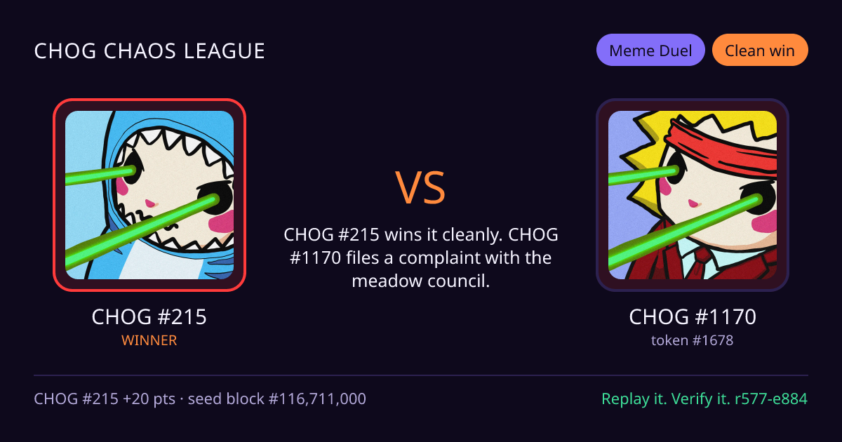 Highlight card: CHOG #215 versus CHOG #1170