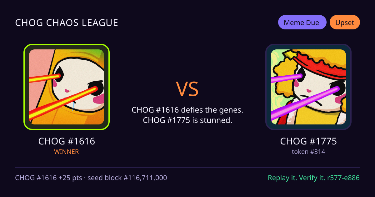 Highlight card: CHOG #1616 versus CHOG #1775