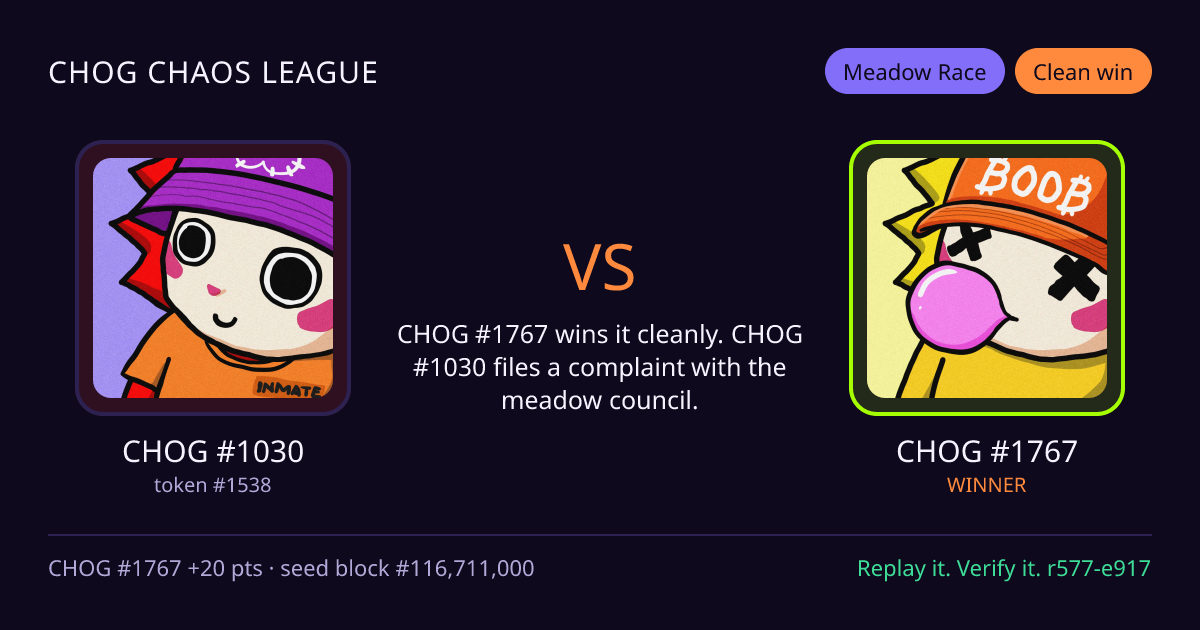Highlight card: CHOG #1030 versus CHOG #1767