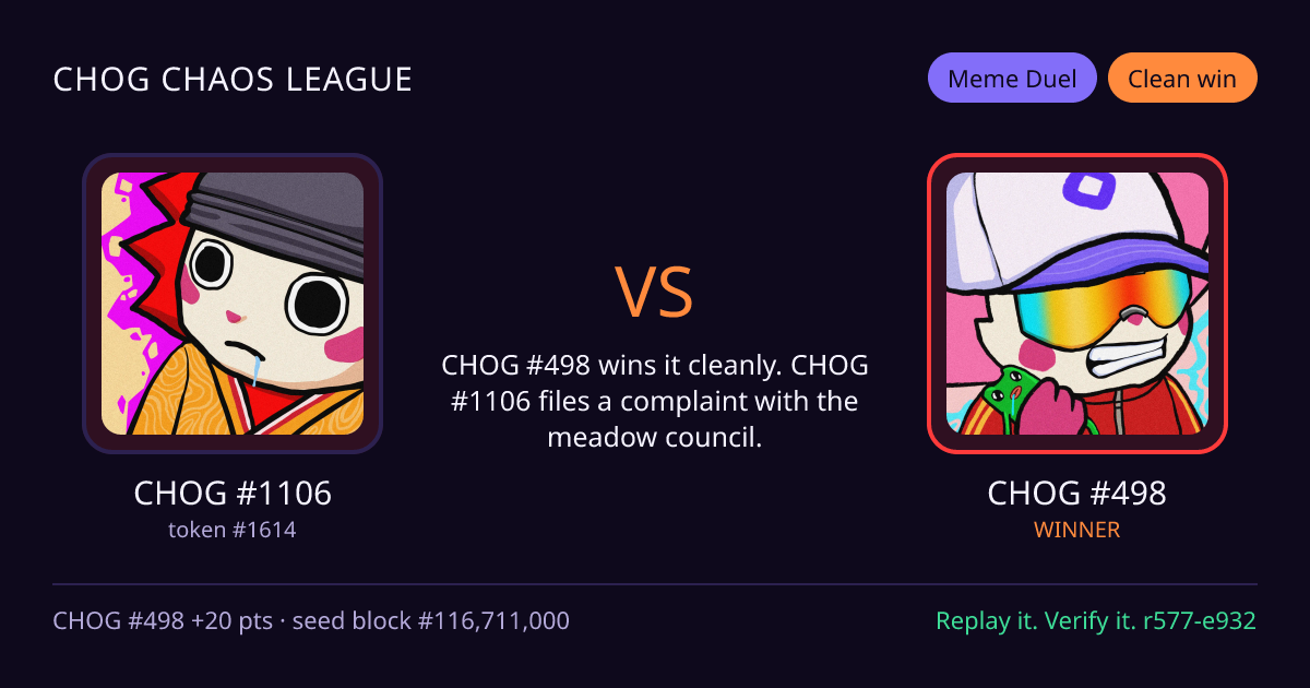 Highlight card: CHOG #1106 versus CHOG #498