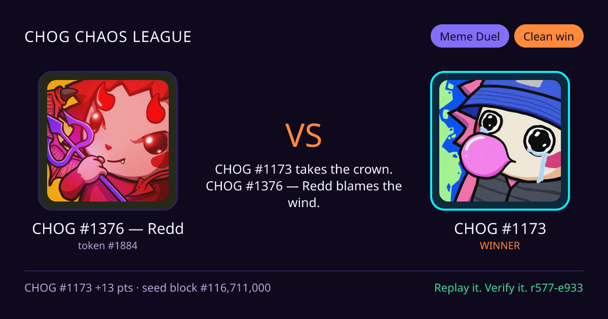 Highlight card: CHOG #1376 — Redd versus CHOG #1173