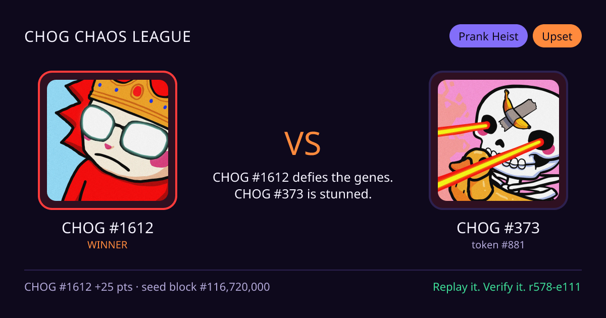 Highlight card: CHOG #1612 versus CHOG #373