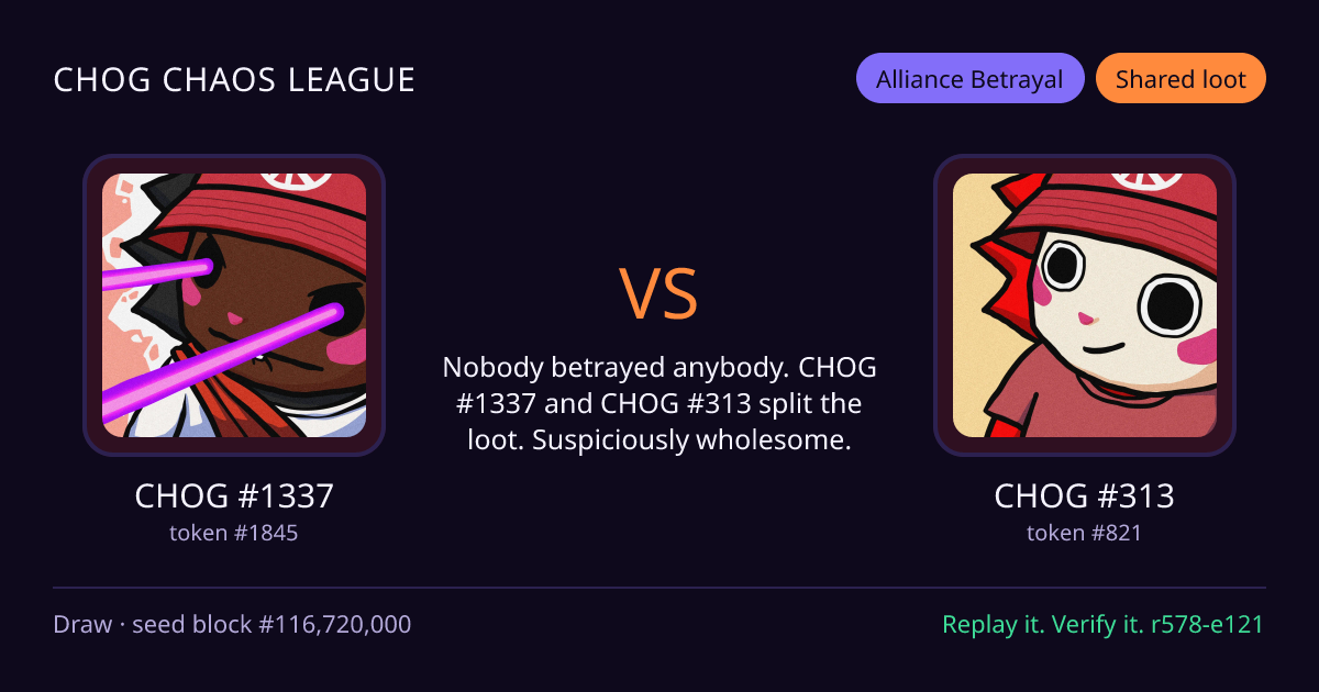 Highlight card: CHOG #1337 versus CHOG #313