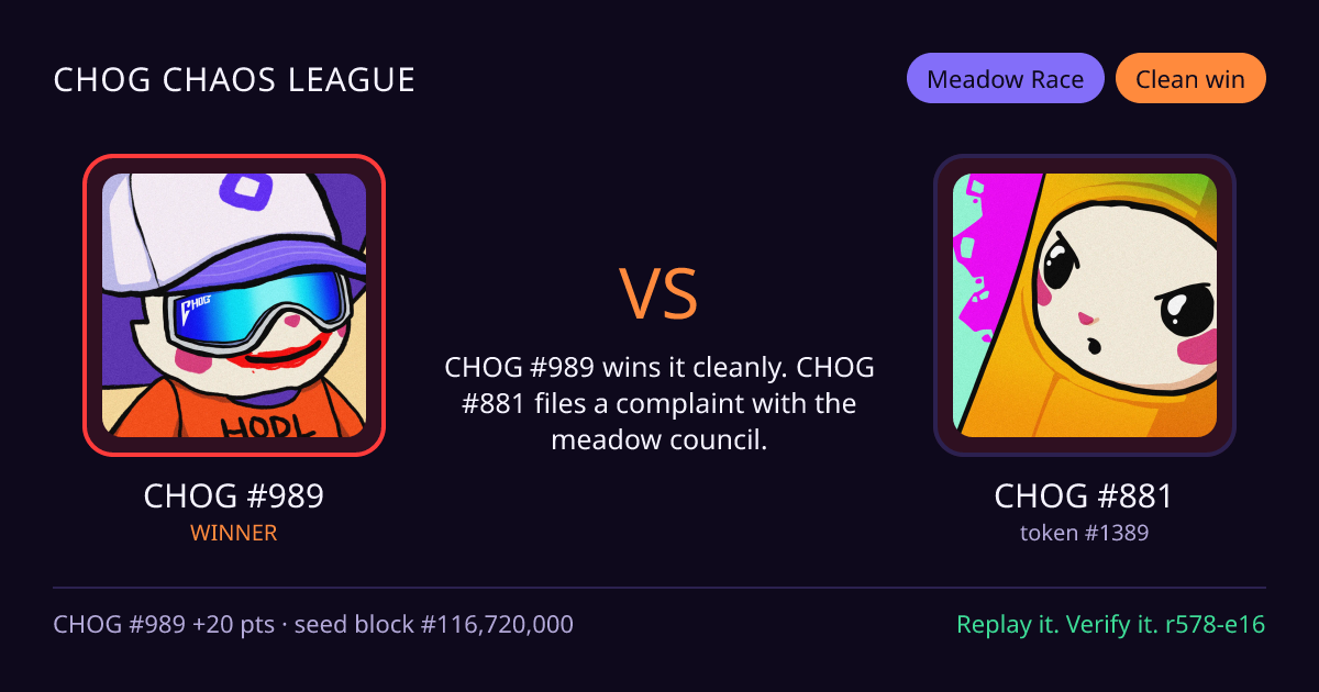 Highlight card: CHOG #989 versus CHOG #881