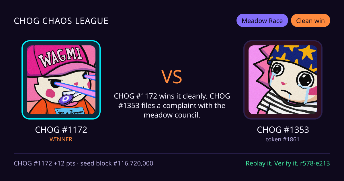 Highlight card: CHOG #1172 versus CHOG #1353