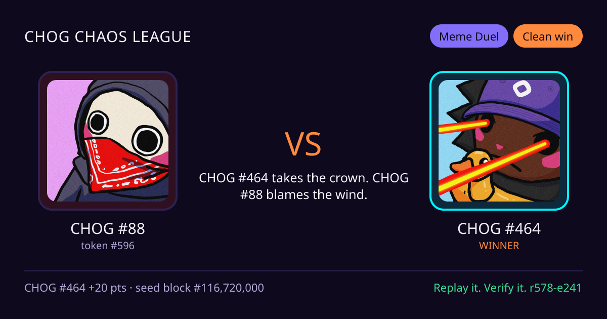 Highlight card: CHOG #88 versus CHOG #464