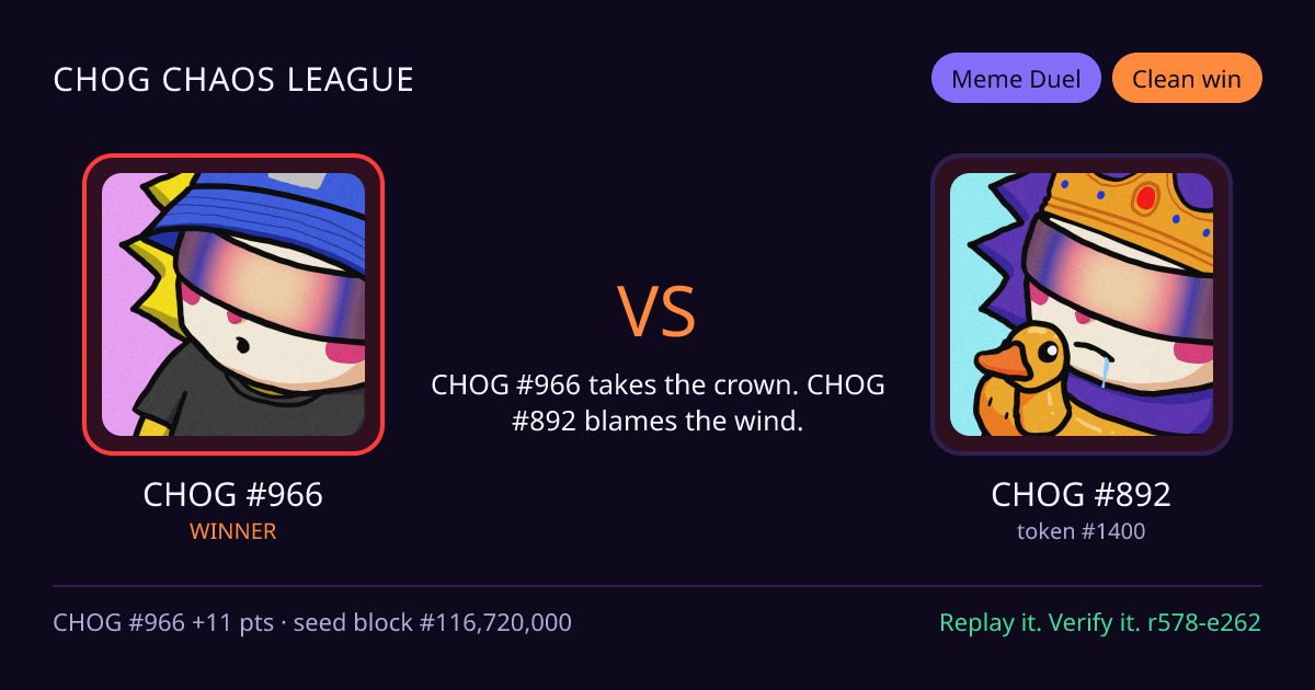 Highlight card: CHOG #966 versus CHOG #892