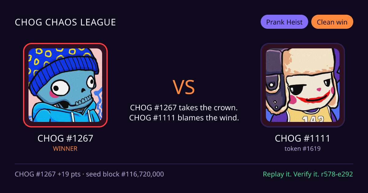 Highlight card: CHOG #1267 versus CHOG #1111