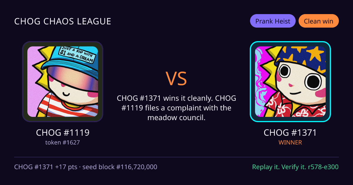 Highlight card: CHOG #1119 versus CHOG #1371