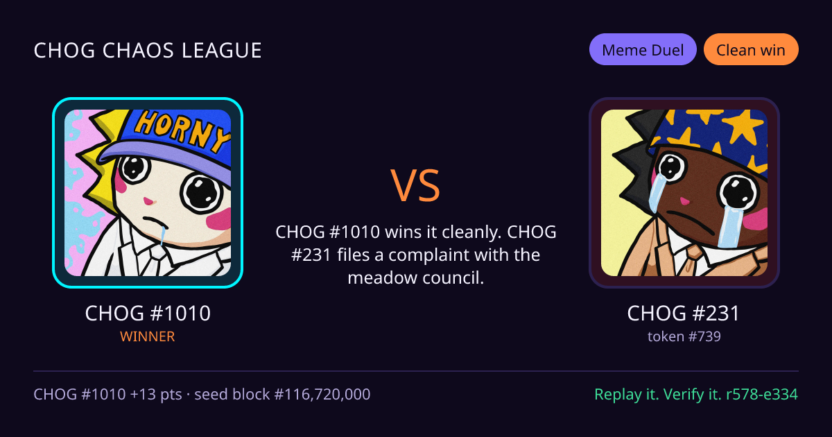 Highlight card: CHOG #1010 versus CHOG #231
