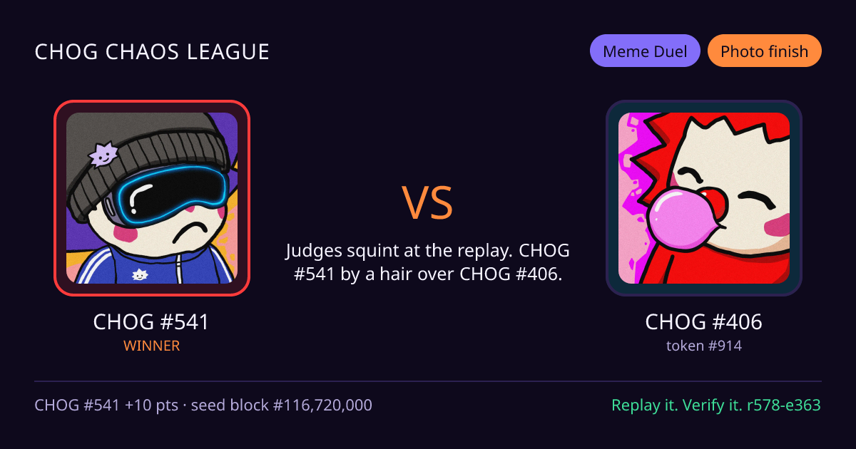 Highlight card: CHOG #541 versus CHOG #406