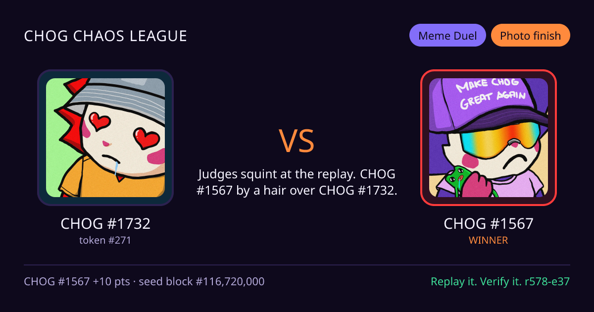 Highlight card: CHOG #1732 versus CHOG #1567