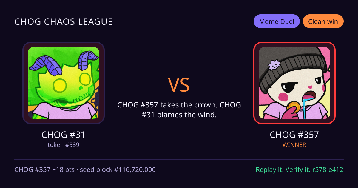 Highlight card: CHOG #31 versus CHOG #357