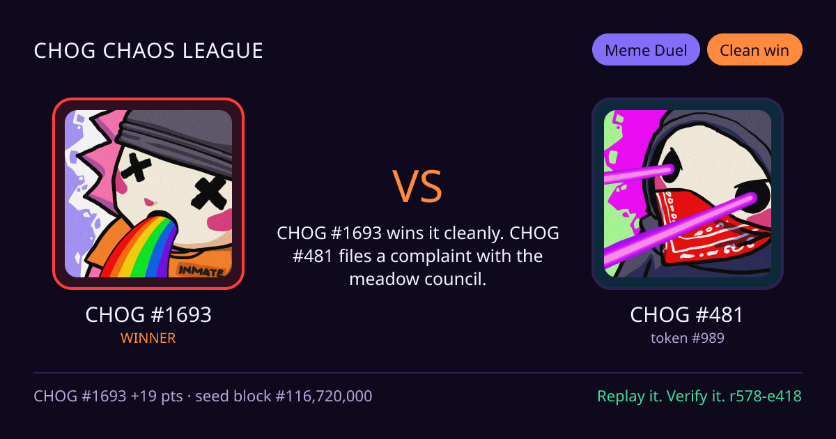 Highlight card: CHOG #1693 versus CHOG #481