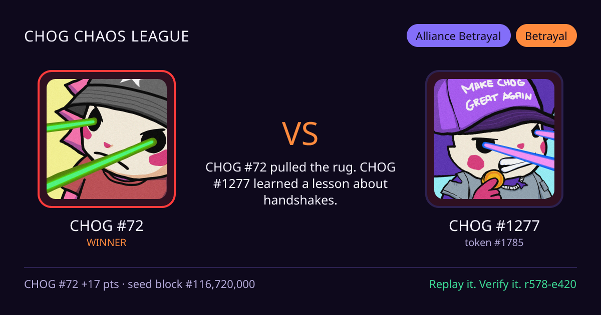 Highlight card: CHOG #72 versus CHOG #1277