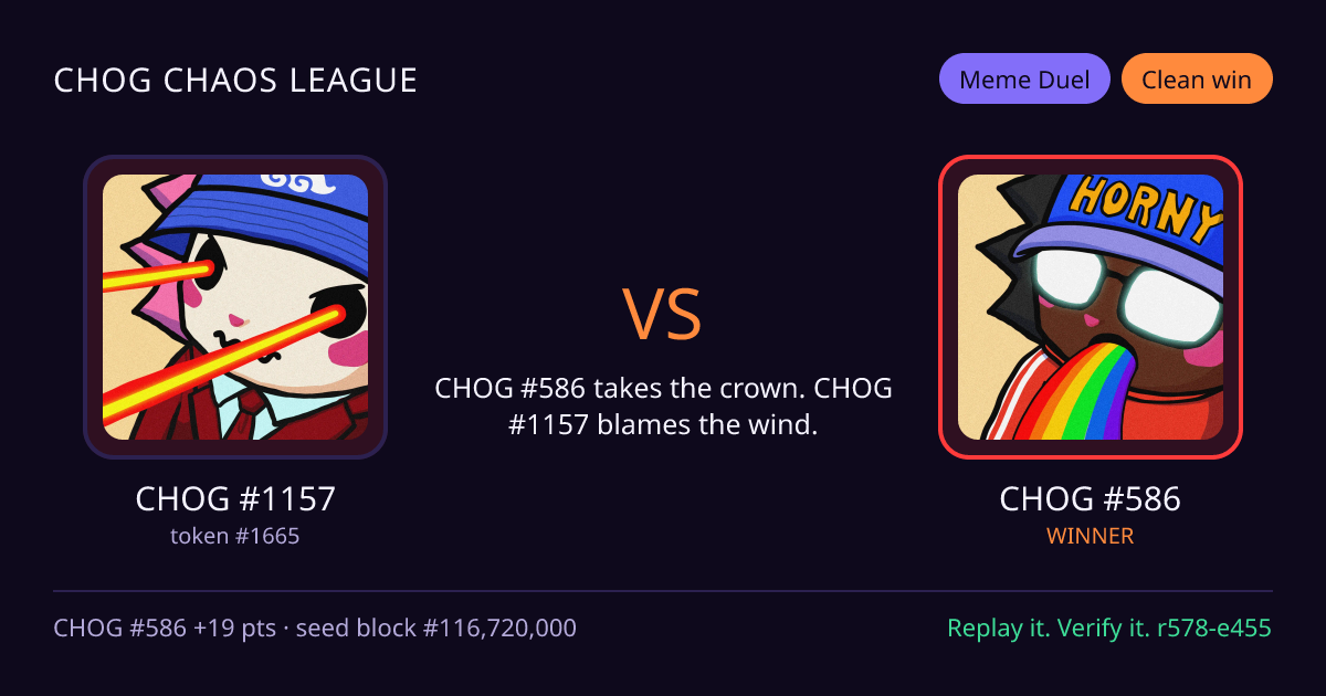 Highlight card: CHOG #1157 versus CHOG #586