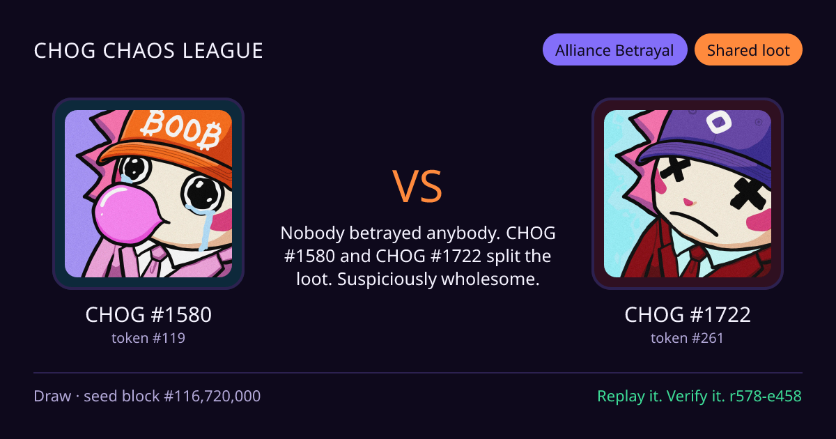 Highlight card: CHOG #1580 versus CHOG #1722