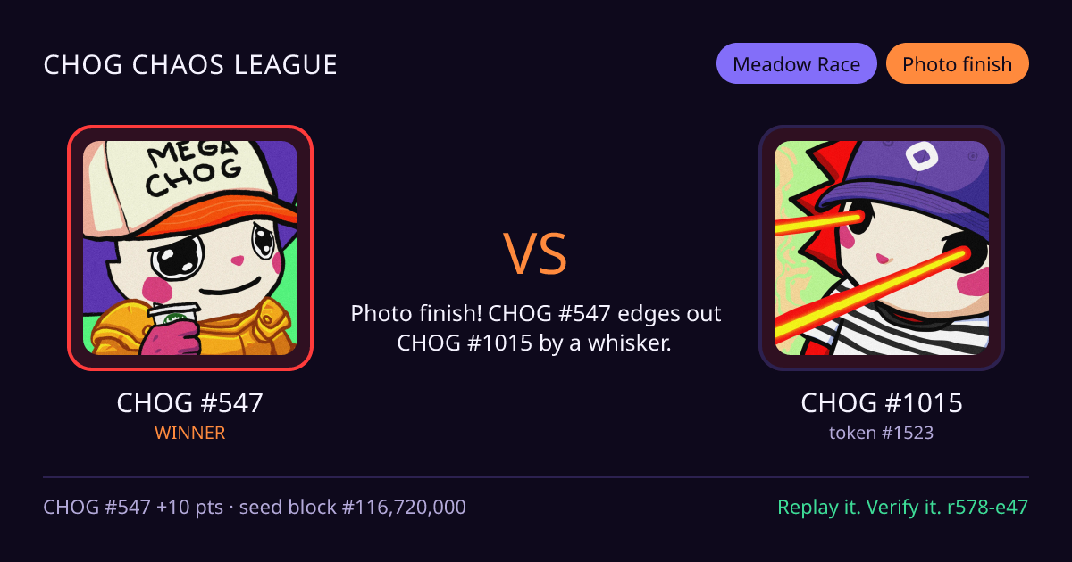 Highlight card: CHOG #547 versus CHOG #1015