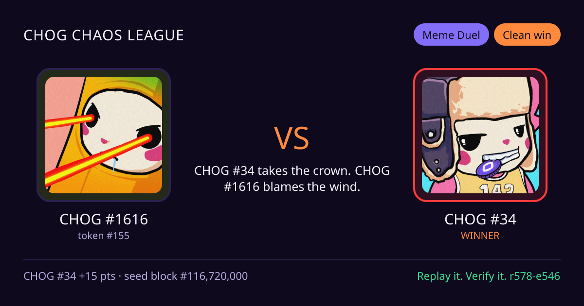 Highlight card: CHOG #1616 versus CHOG #34