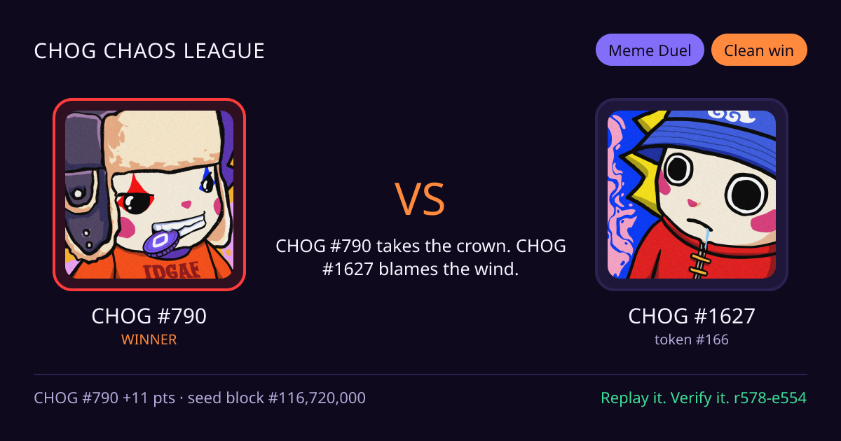Highlight card: CHOG #790 versus CHOG #1627