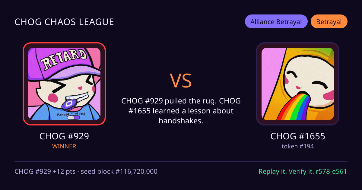Highlight card: CHOG #929 versus CHOG #1655