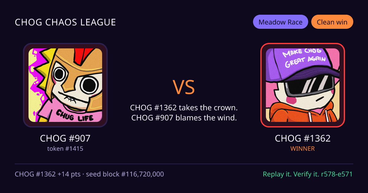 Highlight card: CHOG #907 versus CHOG #1362