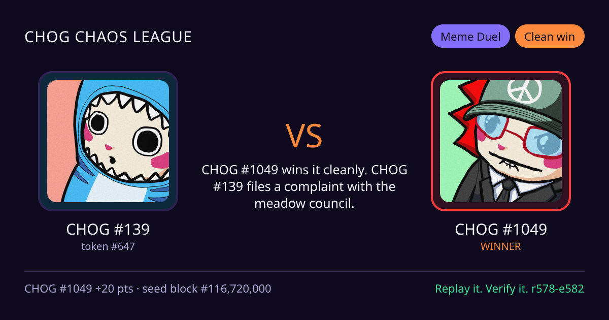 Highlight card: CHOG #139 versus CHOG #1049