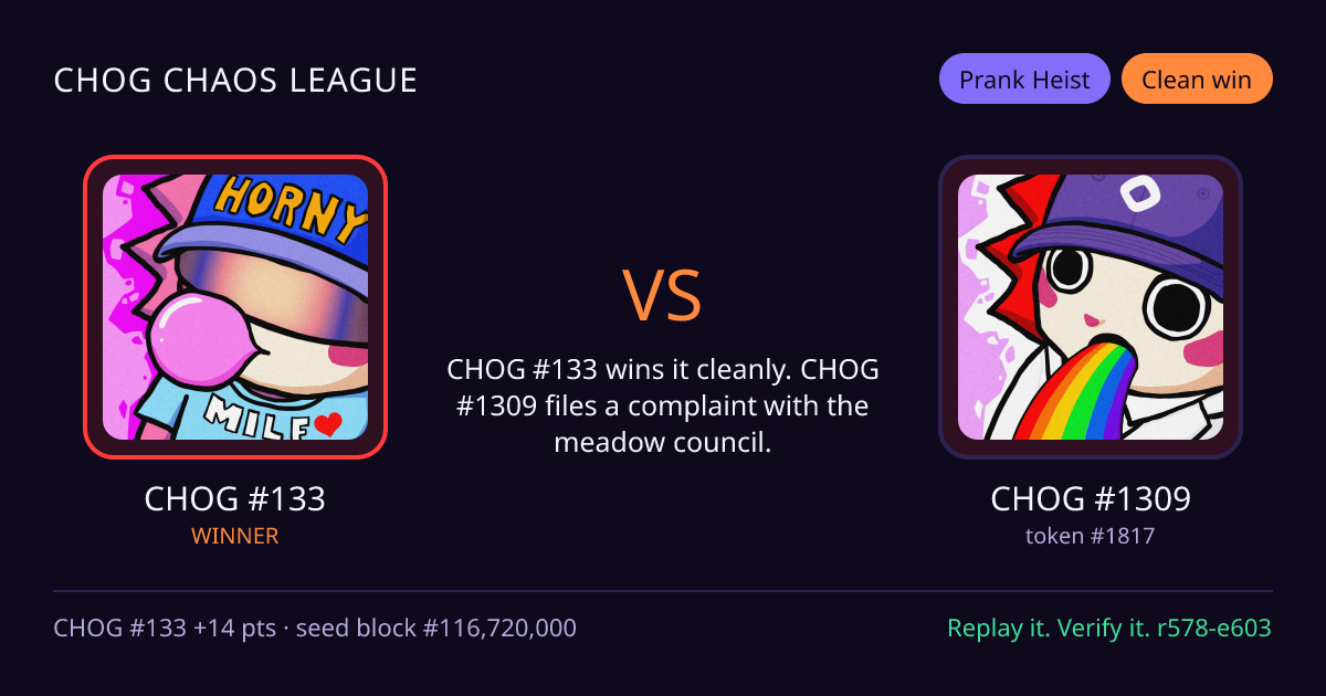 Highlight card: CHOG #133 versus CHOG #1309