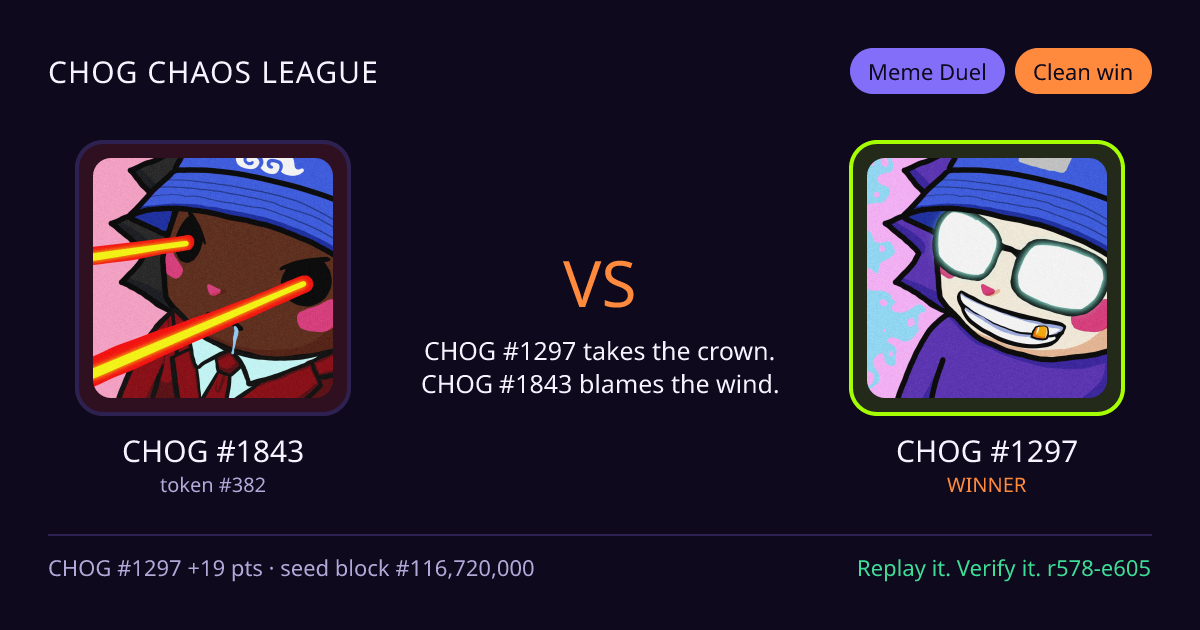 Highlight card: CHOG #1843 versus CHOG #1297