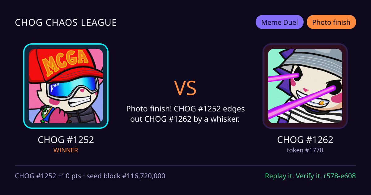 Highlight card: CHOG #1252 versus CHOG #1262