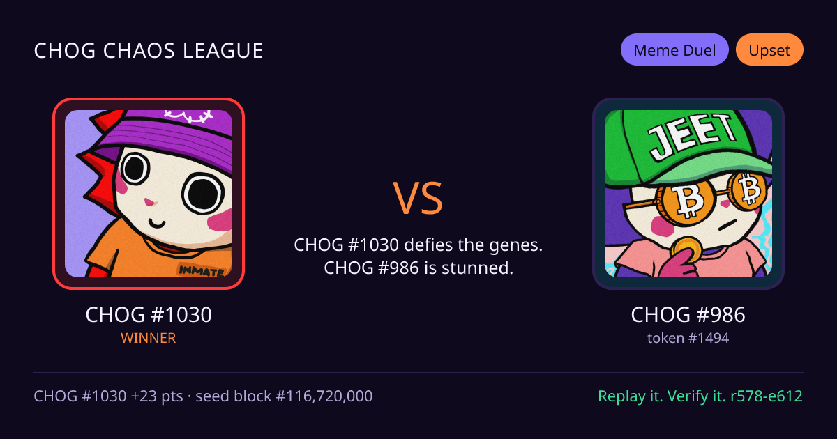 Highlight card: CHOG #1030 versus CHOG #986