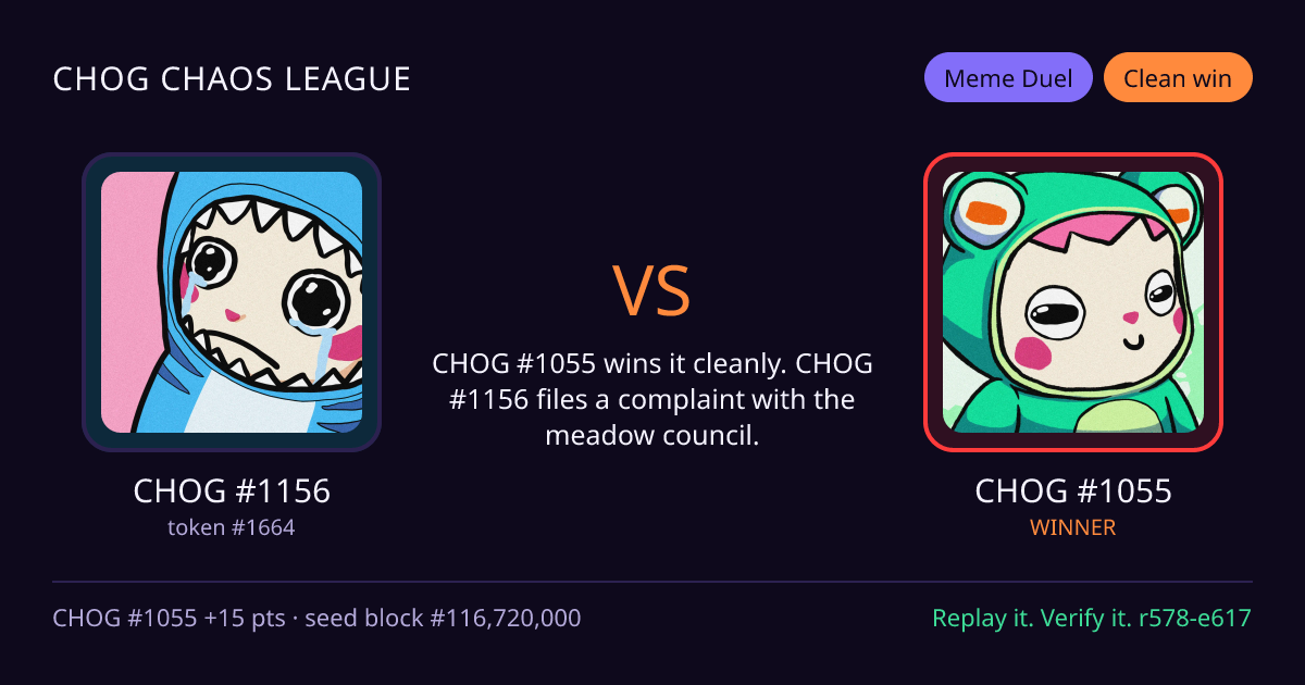 Highlight card: CHOG #1156 versus CHOG #1055