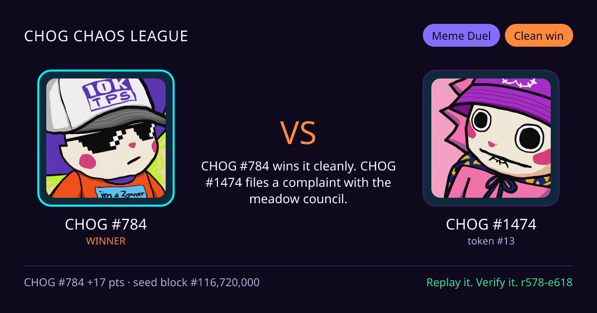 Highlight card: CHOG #784 versus CHOG #1474