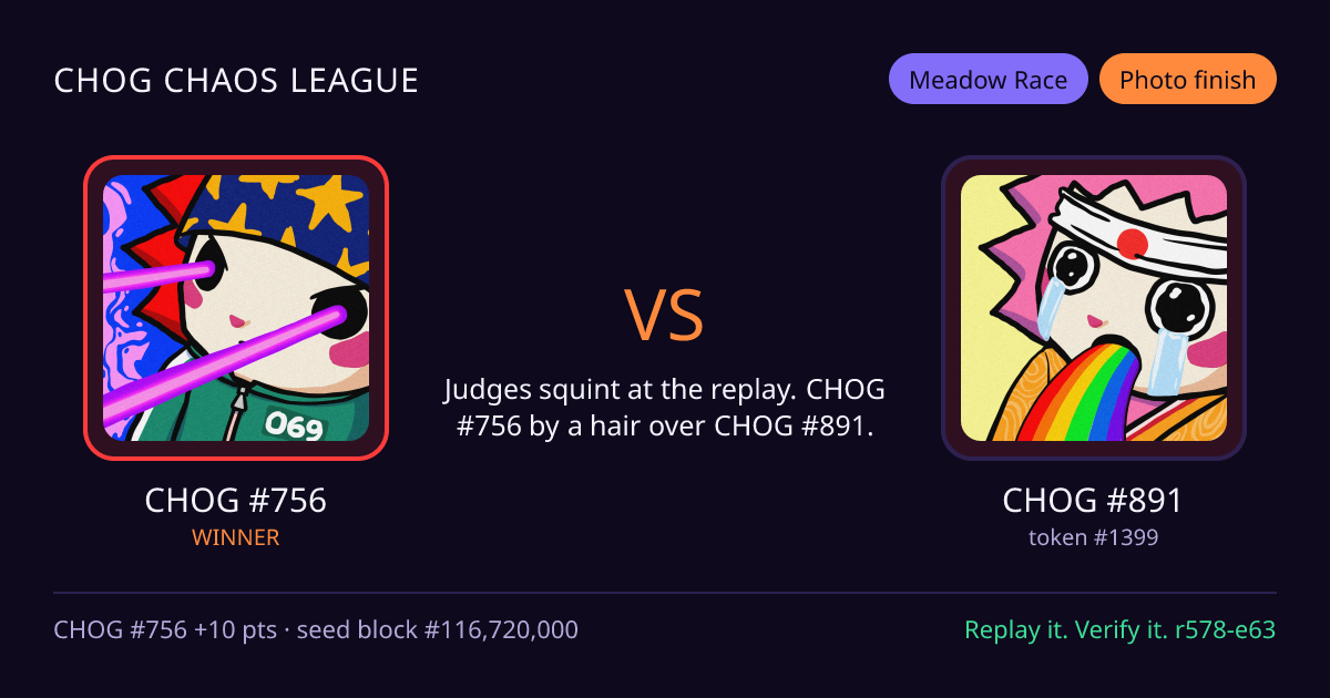 Highlight card: CHOG #756 versus CHOG #891