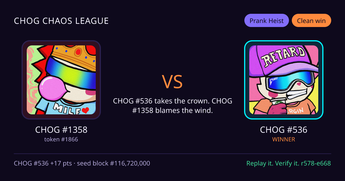 Highlight card: CHOG #1358 versus CHOG #536