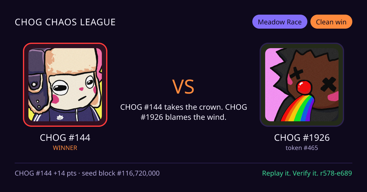 Highlight card: CHOG #144 versus CHOG #1926