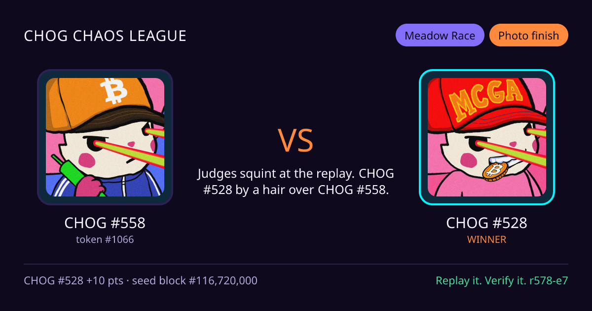 Highlight card: CHOG #558 versus CHOG #528