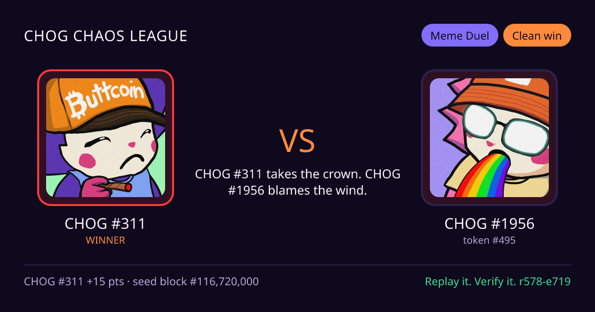 Highlight card: CHOG #311 versus CHOG #1956