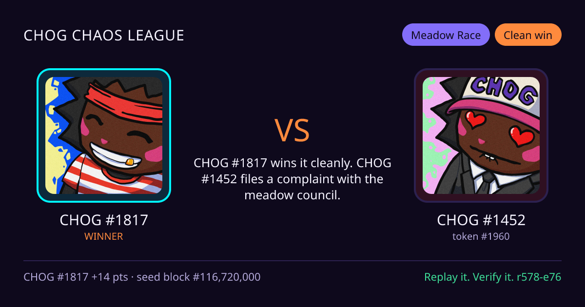 Highlight card: CHOG #1817 versus CHOG #1452
