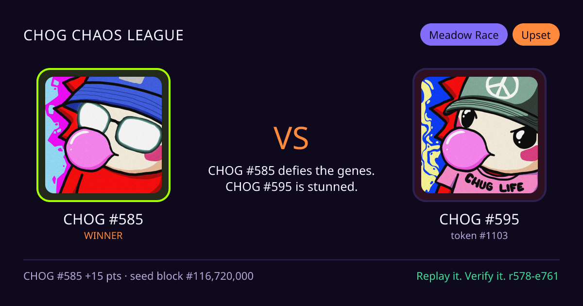 Highlight card: CHOG #585 versus CHOG #595