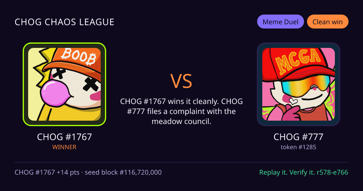 Highlight card: CHOG #1767 versus CHOG #777