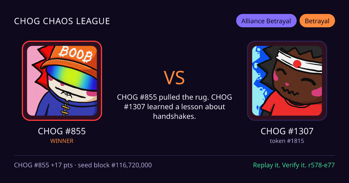 Highlight card: CHOG #855 versus CHOG #1307