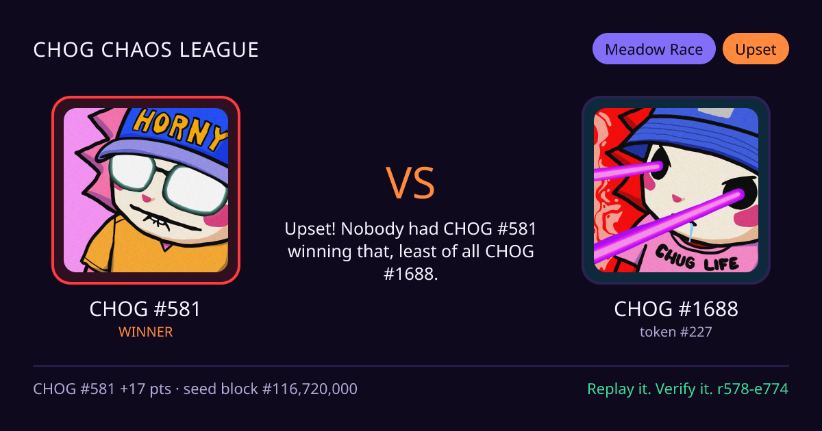 Highlight card: CHOG #581 versus CHOG #1688