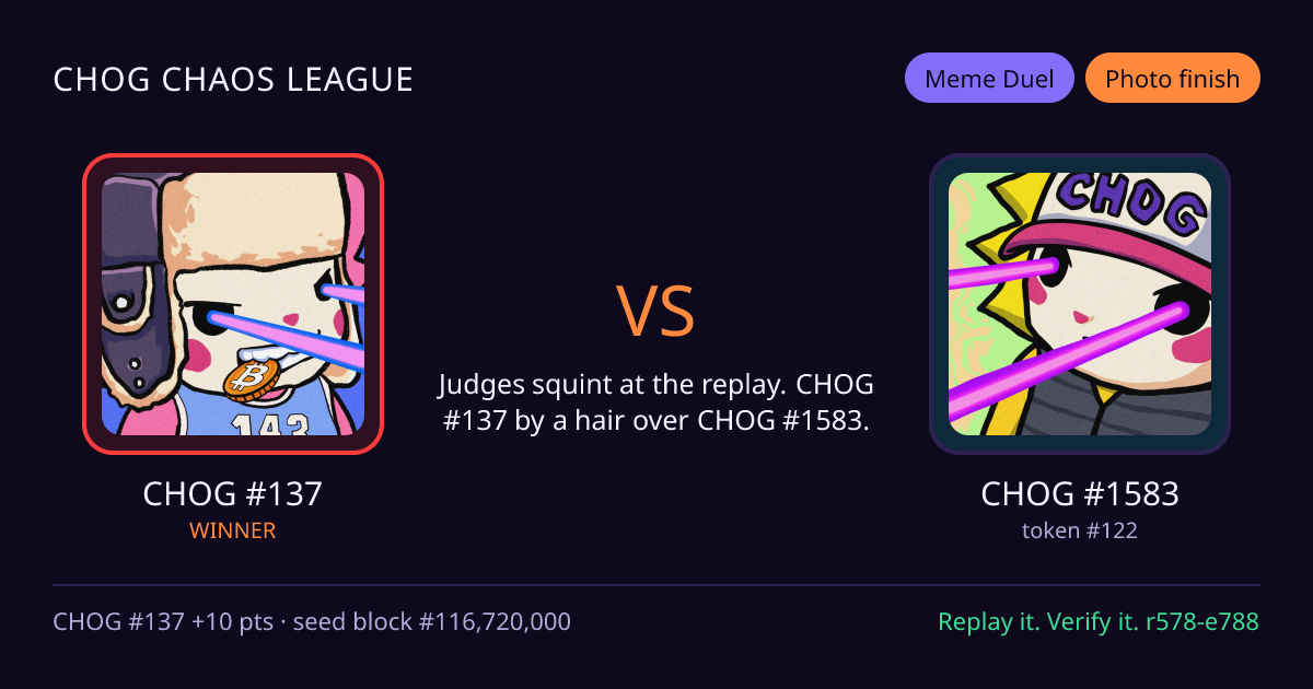 Highlight card: CHOG #137 versus CHOG #1583