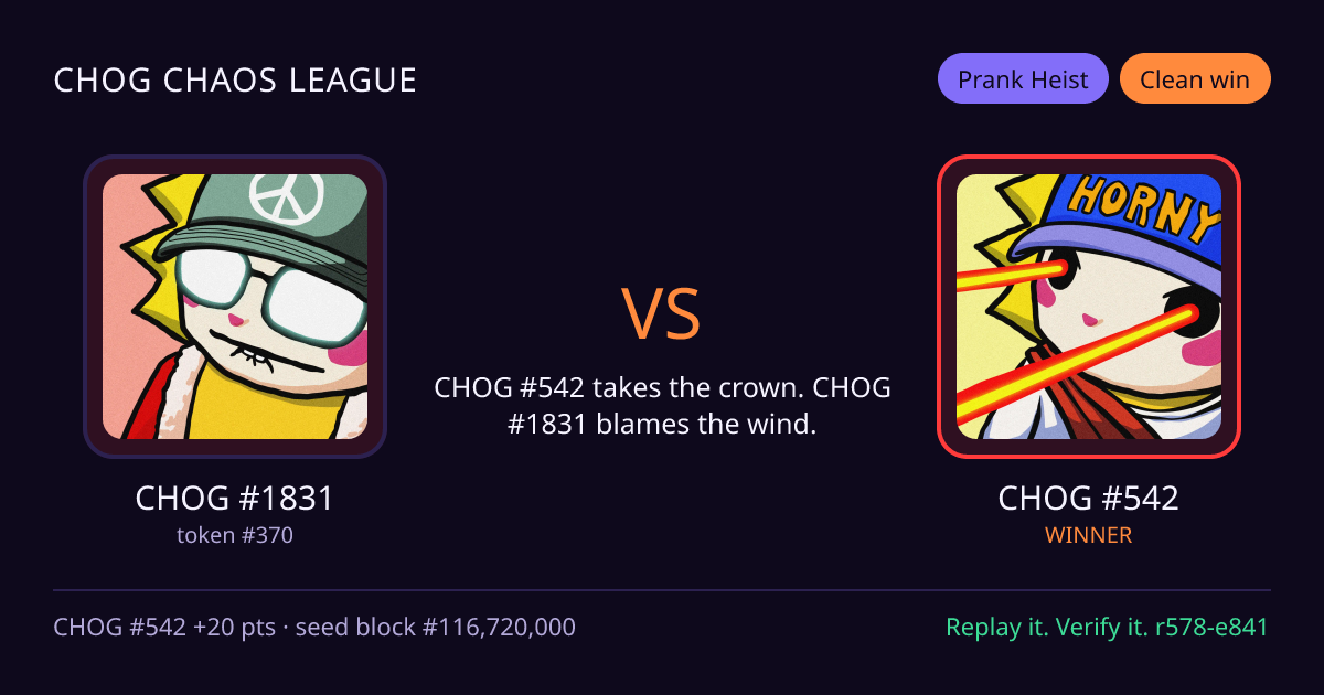 Highlight card: CHOG #1831 versus CHOG #542