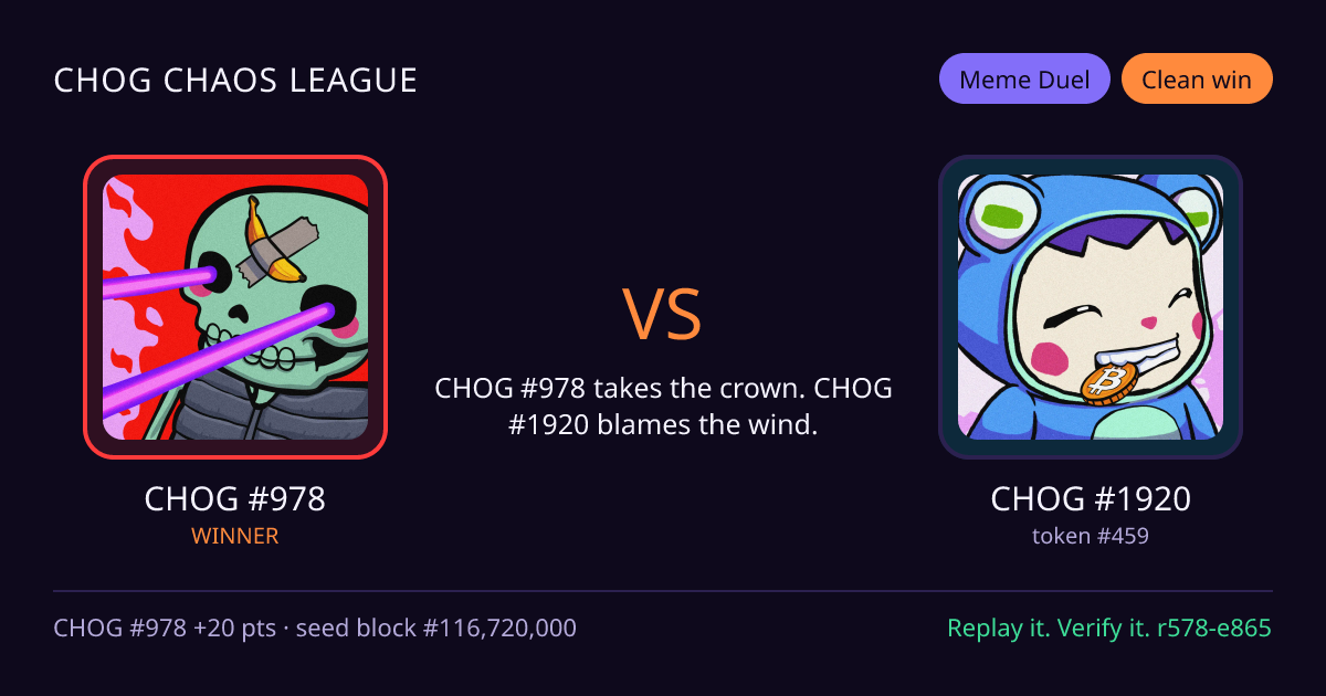 Highlight card: CHOG #978 versus CHOG #1920