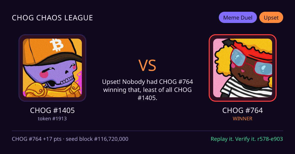 Highlight card: CHOG #1405 versus CHOG #764